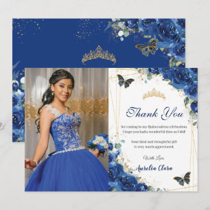Carte De Remerciements Quinceañera Royal Blue Floral Papillons Anniversai