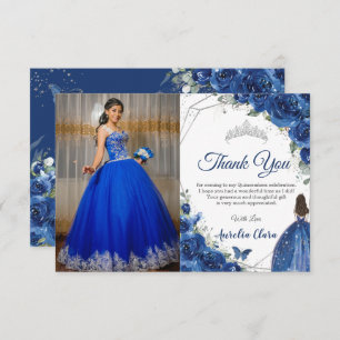 Carte De Remerciements Quinceañera Royal Blue Floral Princess Photo