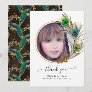 Carte De Remerciements Quinceañera vintage de la flore de paon