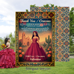 Carte De Remerciements Quinceañera Vintage Red Gown Gracias Tarjeta  