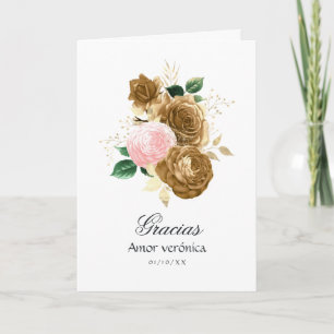 Carte De Remerciements Quinceañera vintage rose et or florale