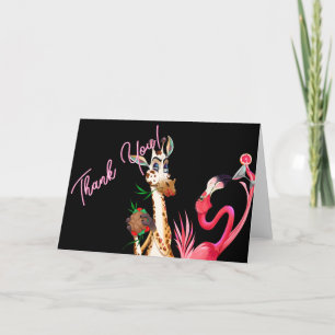 Carte De Remerciements Quirky Companions Giraffe et Flamant rose