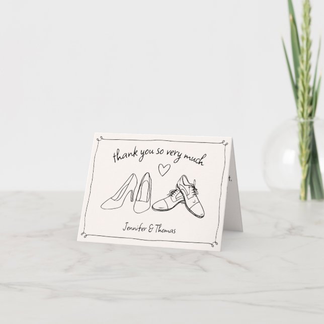 Carte De Remerciements Quirky Whimsical Main Drawn Doodle Chaussures Mari (Devant)