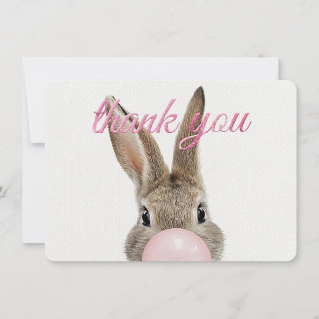 Carte De Remerciements Rabbit Blowing Pink Bubble gum Thank you (Devant)