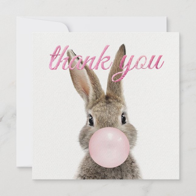 Carte De Remerciements Rabbit Blowing Pink Bubble gum Thank you (Devant)