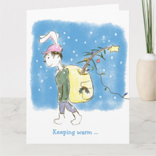 Carte De Remerciements Rabbit de Noël à thème gay avec arbre