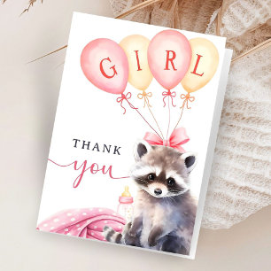 Carte De Remerciements Raccoon Baby shower fille rose plié