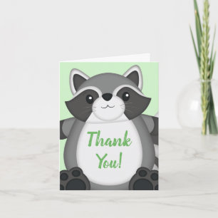 Carte De Remerciements Raccoon Baby shower vert