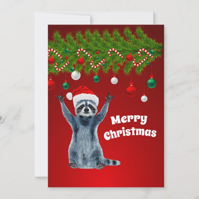 Carte De Remerciements Raccoon drôle avec chapeau de Père Noël | Cadeaux  (Devant)
