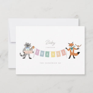 Carte De Remerciements Raccoon Fox Forest Friends Pastel Baby shower