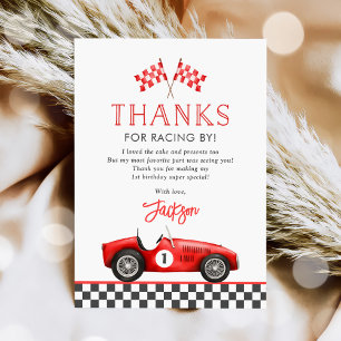 Carte De Remerciements Race Car Red Racing Boy 1er anniversaire