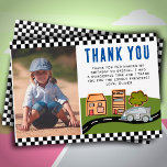 Carte De Remerciements Racing Car on Road Boy Photo Birthday<br><div class="desc">Racing Car on a Road Boy Photo Birthday Thank You Card. This thank you card is perfect for a little boy who loves racing cars! The drawing of the car on the road in nature. Remind your loved one of the fun they had on their special day. Personalize the card...</div>
