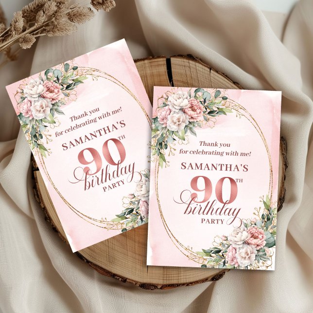 Carte De Remerciements Radiant Pale Pink Gold Eucalyptus 90th Birthday   (Radiant Pale Pink Gold Eucalyptus 90th Birthday Thank You

)