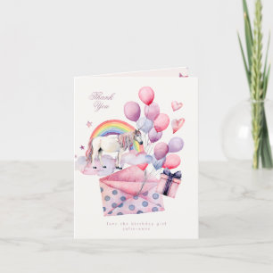 Carte De Remerciements Rainbow Balloons Unicorn rose fête d'anniversaire 