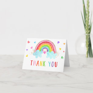Carte De Remerciements Rainbow Cloud Hearts Or rose Anniversaire