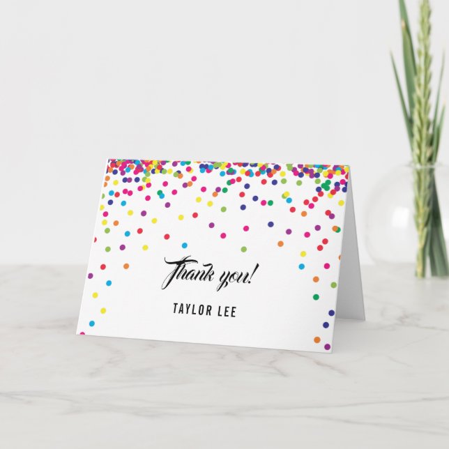 Carte De Remerciements Rainbow confetti arrose la fête d'anniversaire (Devant)