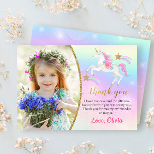 Carte De Remerciements Rainbow Floral Magique Unicorn Girl Birthday Photo
