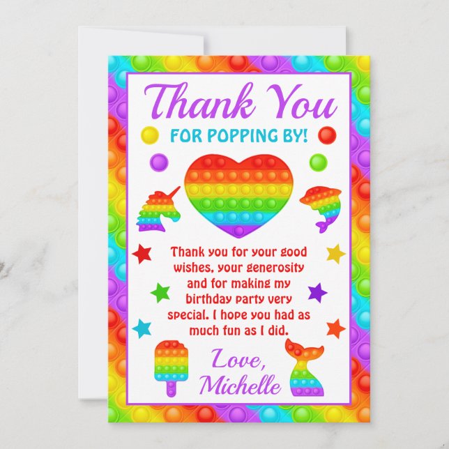 Carte De Remerciements Rainbow Pop It Fidget Toy Anniversaire (Devant)