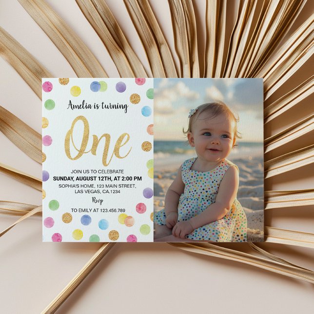 Carte De Remerciements Rainbow Spot Pastel 1er Anniversaire Photo Invitat (Créateur téléchargé)