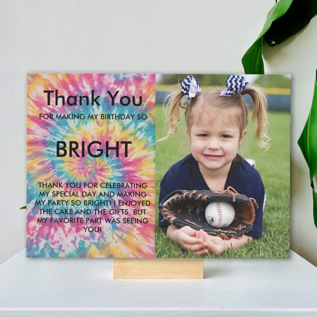Carte De Remerciements Rainbow Tie Dye Anniversaire moderne (modern whimsical Rainbow Tie Dye Birthday Thank You Card)