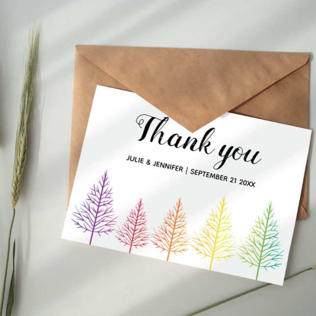 Carte De Remerciements Rainbow trees, confetti lesbian wedding Thank You (Créateur téléchargé)