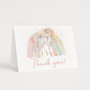 Carte De Remerciements Rainbow Unicorn Pastel Anniversaire ou Baby shower