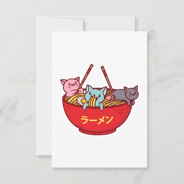 Carte De Remerciements Ramen japonais adorables drôles de chat d'Anime de (Devant)
