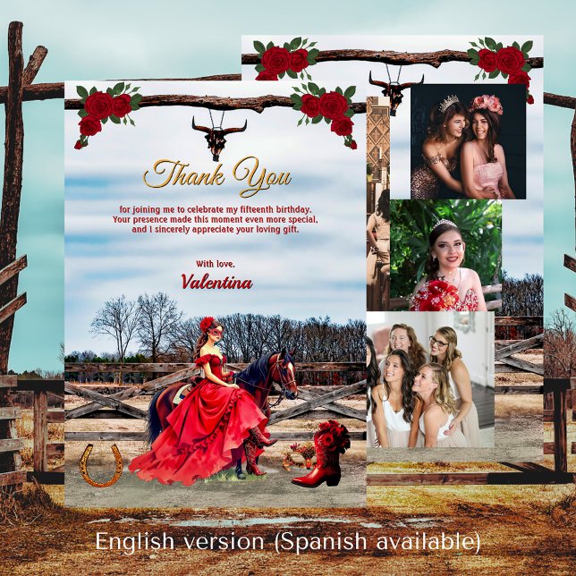 Carte De Remerciements Ranch Masquerade Quinceañera 15e anniversaire (Ranch Masquerade Quinceañera 15th Birthday Thank You Card)