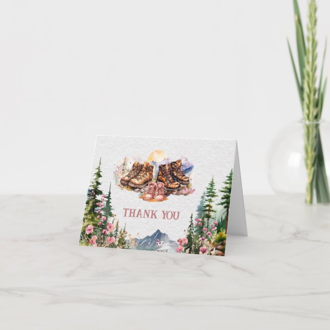 Carte De Remerciements Randonnées Bottes Baby shower fille rose (Devant)