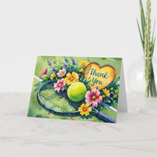Carte De Remerciements Raquette de tennis et balle avec amour coeur rouge