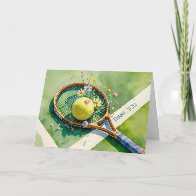 Carte De Remerciements Raquette de tennis et balle avec amour coeur rouge (Devant)