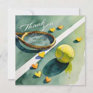 Carte De Remerciements Raquette de tennis et balle avec amour coeur rouge