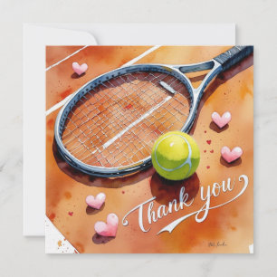 Carte De Remerciements Raquette de tennis et balle avec amour coeur rouge
