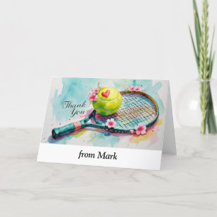 Carte De Remerciements Raquette de tennis et balle avec amour coeur rouge