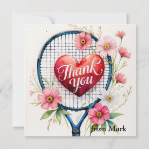 Carte De Remerciements Raquette de tennis et balle avec amour coeur rouge