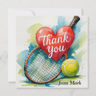 Carte De Remerciements Raquette de tennis et balle avec amour coeur rouge