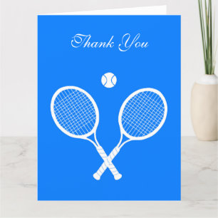 Carte De Remerciements Raquettes de tennis blanches et bleu boule