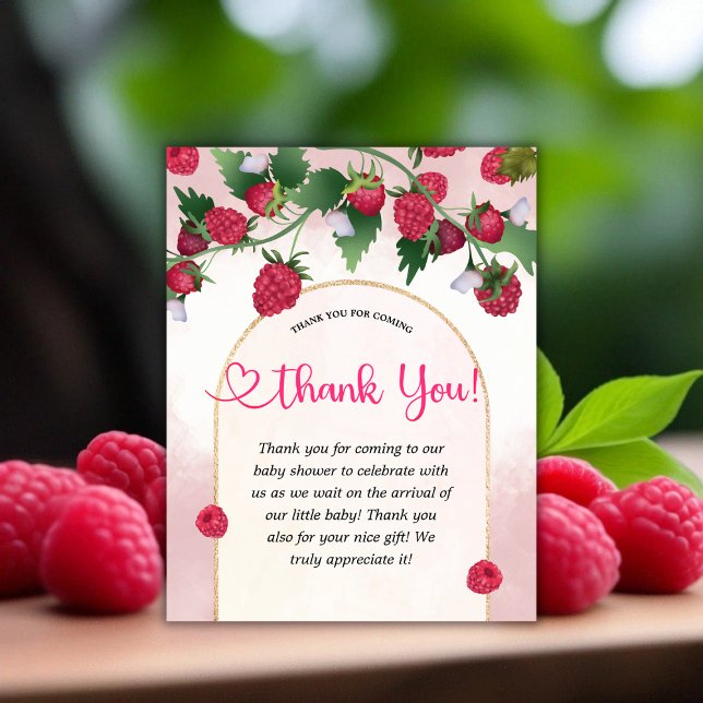 Carte De Remerciements Raspberry Sweet Watercolor Girl Baby shower (Raspberry Sweet Watercolor Girl Baby Shower Thank You Card)