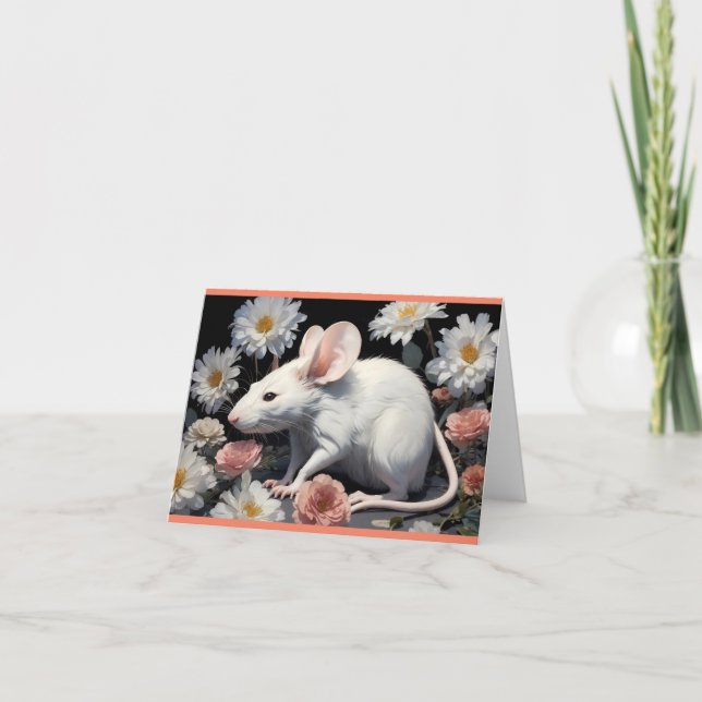 Carte De Remerciements rat blanc mignon (Devant)