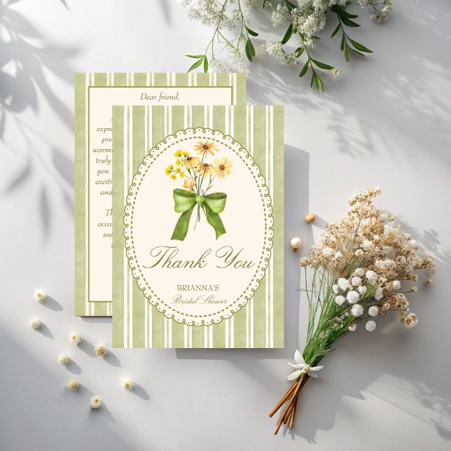Carte De Remerciements Rayon vert sauge rétro élégant shower de mariage (Sage green retro stripes grand millennial bridal shower elegant thank you cards)