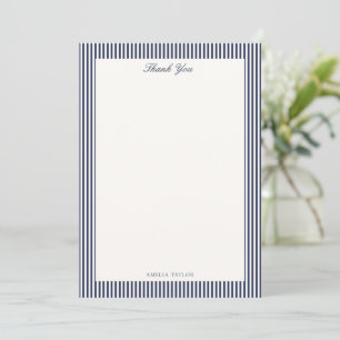 Carte De Remerciements Rayure Bleue Marine Élégante Baby Shower Personnal