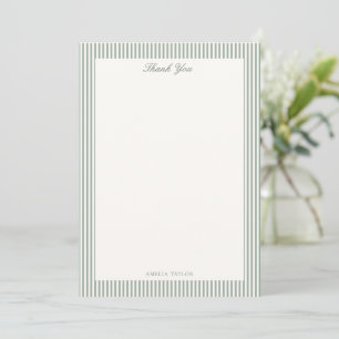 Carte De Remerciements Rayure verte sauge Crème personnalisée pour la dou