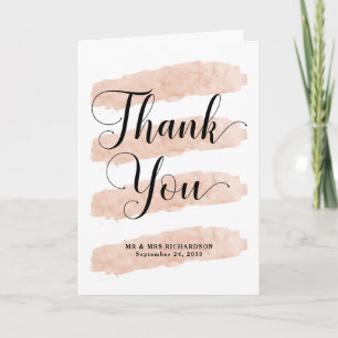 Carte De Remerciements Rayures Abstraites Rose Remerciement Aquarelle