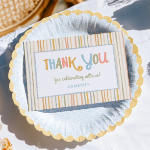 Carte De Remerciements Rayures Colorées 1er Anniversaire