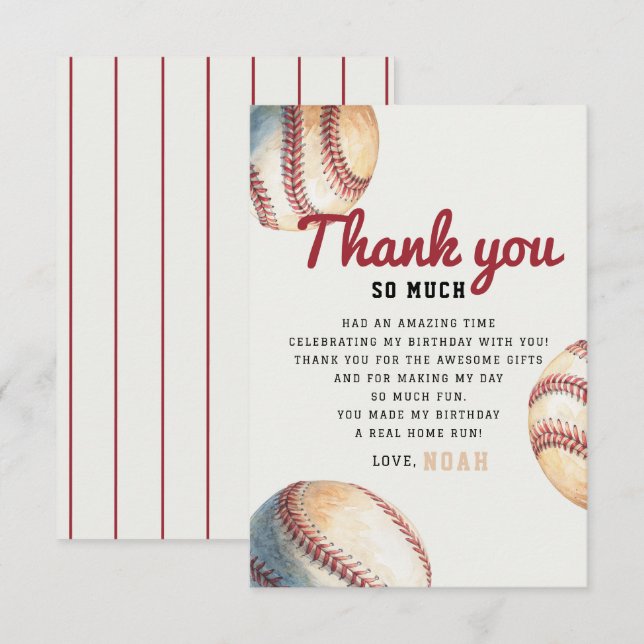 Carte De Remerciements Rayures de baseball classiques (Devant / Derrière)