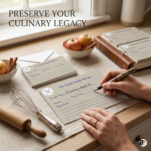Carte De Remerciements Recette de Famille Héritée sur Lin Élégant Personn
