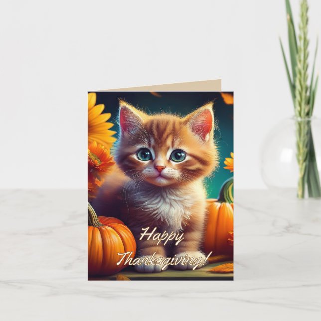 Carte De Remerciements Récolte Thanksgiving mignonne Ginger Kitten Citrou (Devant)