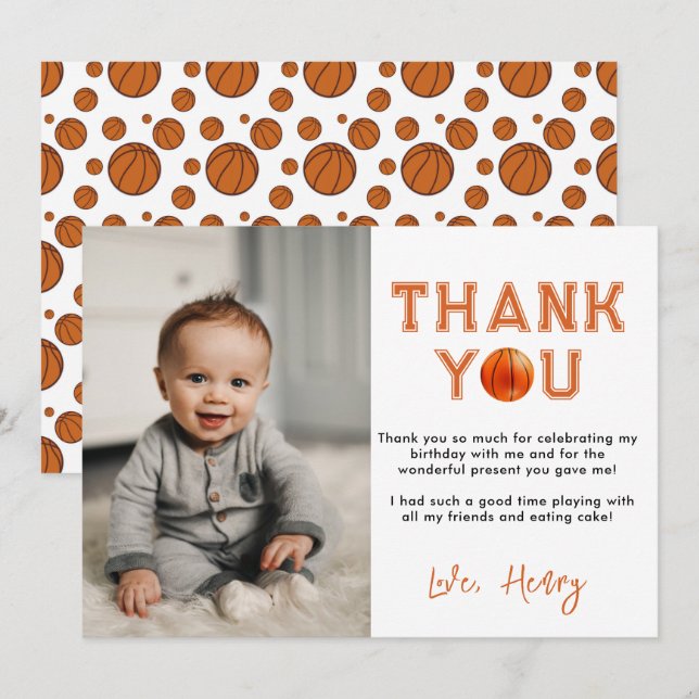 Carte De Remerciements Recrue de l'année 1er Anniversaire Basketball (Devant / Derrière)