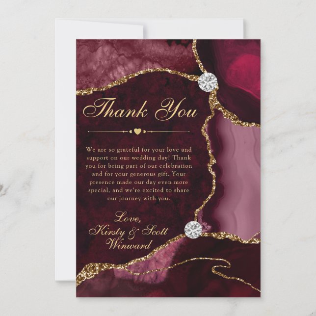 Carte De Remerciements Red and Gold Faux Glitter Agate Wedding (Devant)