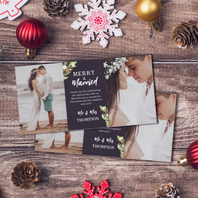 Carte De Remerciements Red Berry Floral Twigs Joyeux Marié Noël (Créateur téléchargé)